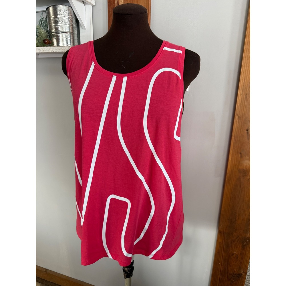 Victoria Sport Pink White Abstract Graphic Cutout Back Tank‎ Top Womens Large